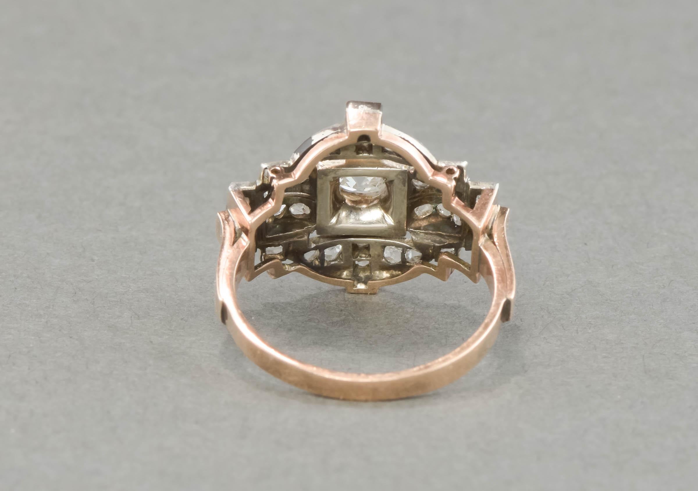 1930er Art Deco Diamantring - Diamanten im Minen- und Rosenschliff 3
