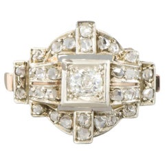 1930s Art Deco Diamond Ring, Mine Cut and Rose Cut Diamonds