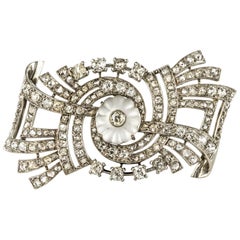Broche Art Decó 1930 Diamante Cristal de Roca Platino Oro Blanco 18 Kilates
