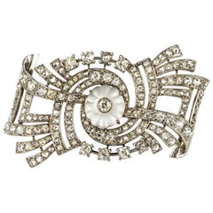 Antique 1930s Art Deco Diamond Rock Crystal Platinum 18 Karat White Gold Brooch