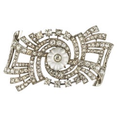 1930s Art Deco Diamond Rock Crystal Platinum 18 Karat White Gold Brooch
