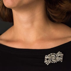 1930s Art Deco Diamond Rock Crystal Platinum 18 Karat White Gold Brooch