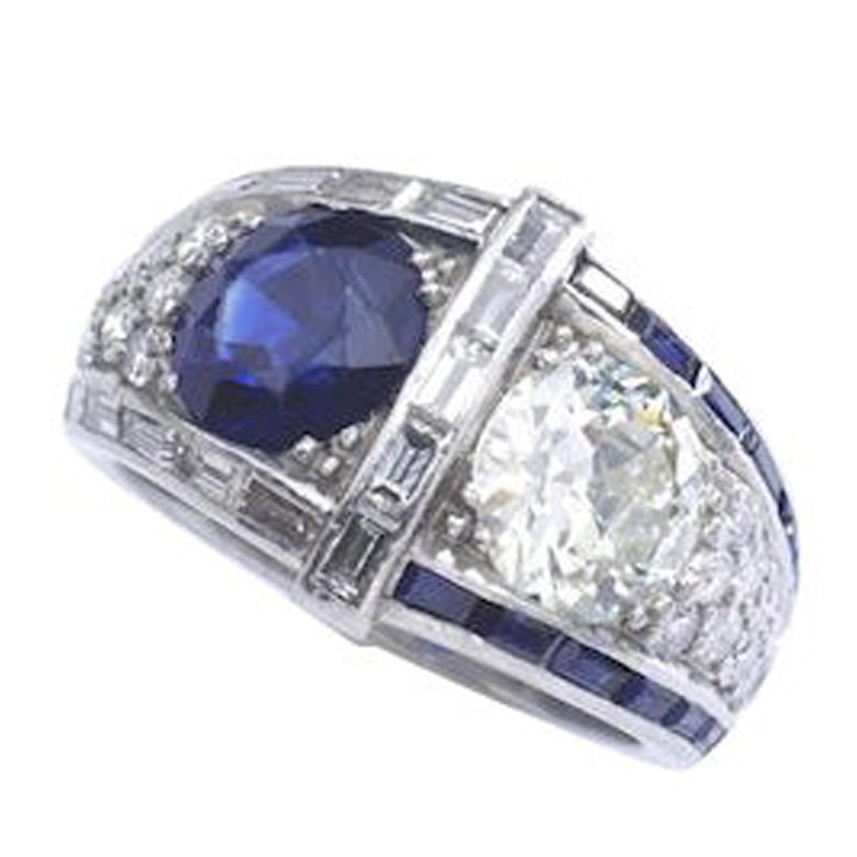 1930s Art Deco Diamond Sapphire Platinum Ring