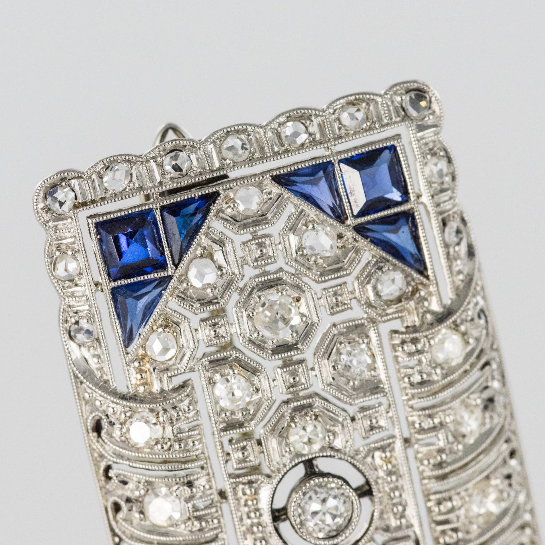 1930s Art Deco Diamond Sapphire White Gold-Plate Brooch Damen