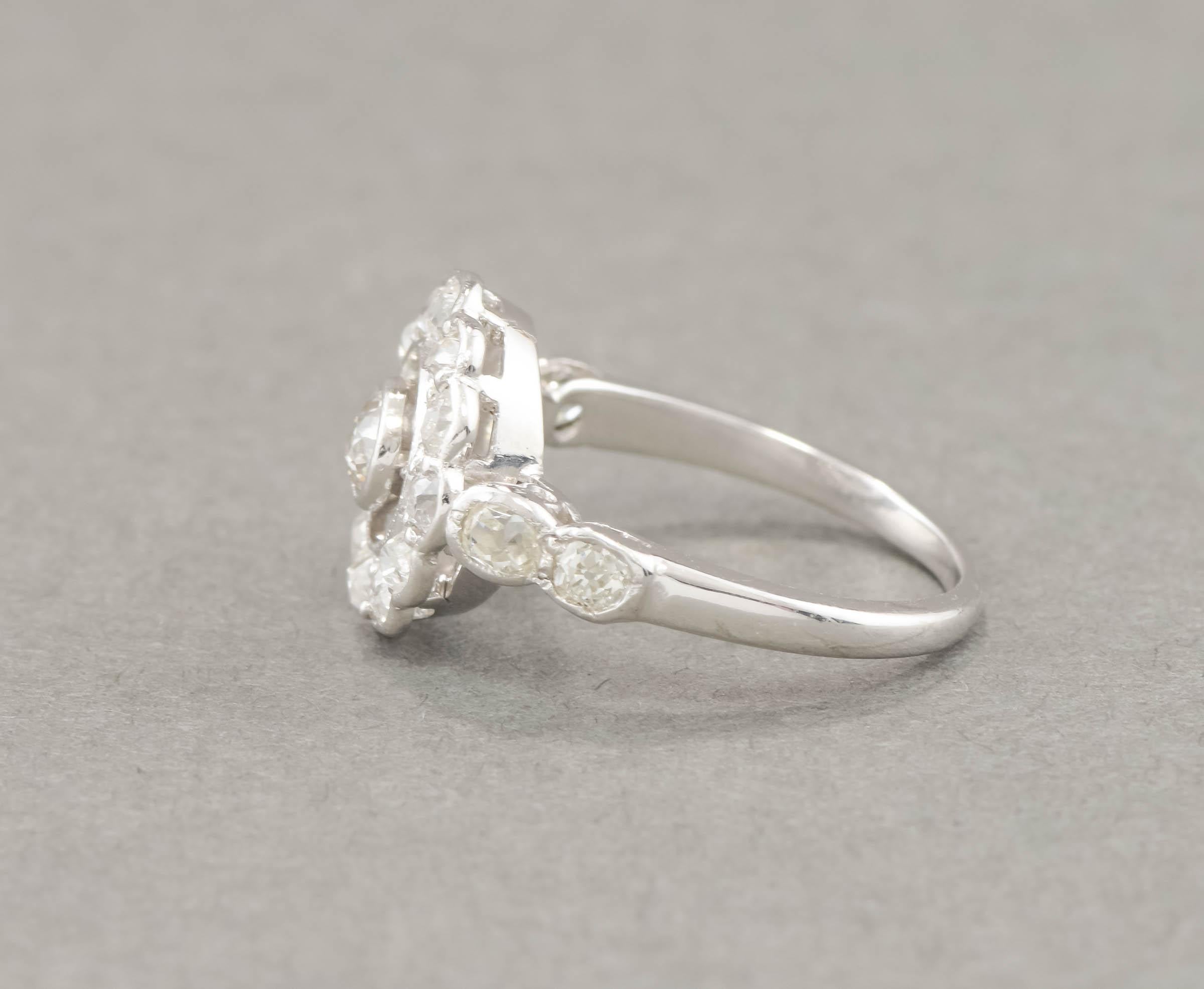 1930's Art Deco Diamond Target Halo Engagement Ring with Appraisals In Fair Condition For Sale In Danvers, MA