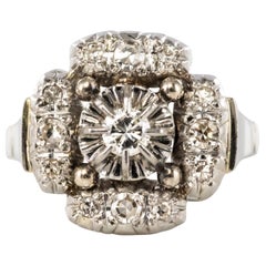 1930s Art Deco Diamonds 18 Karat White Gold Platinum Ring