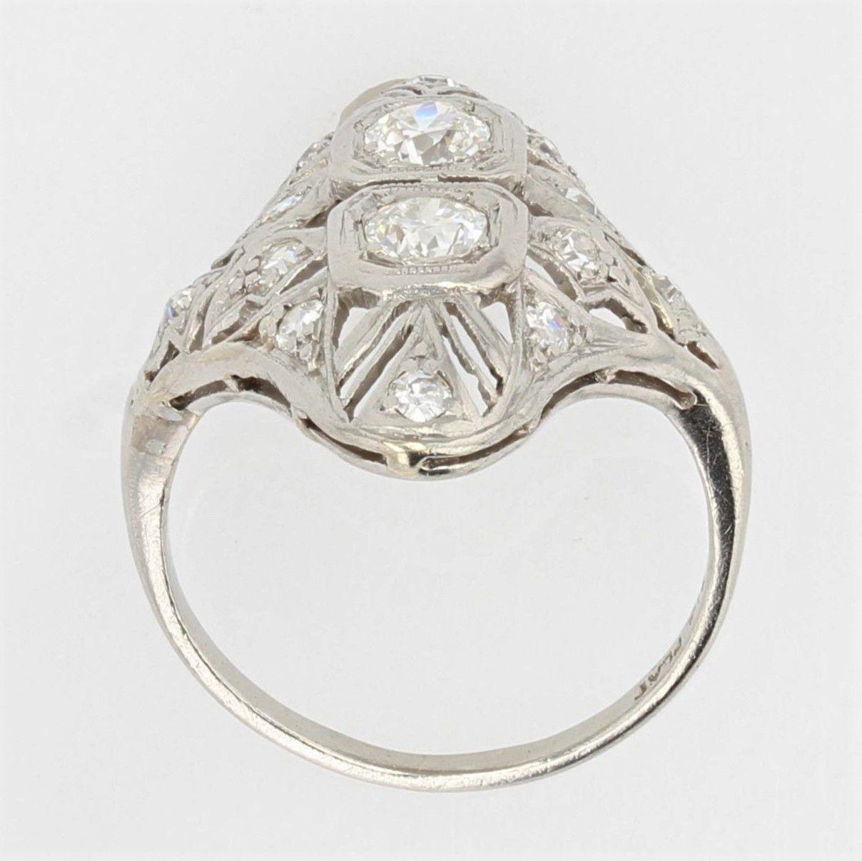 1930s Art Deco Diamonds Openwork Platinum Ring For Sale 8