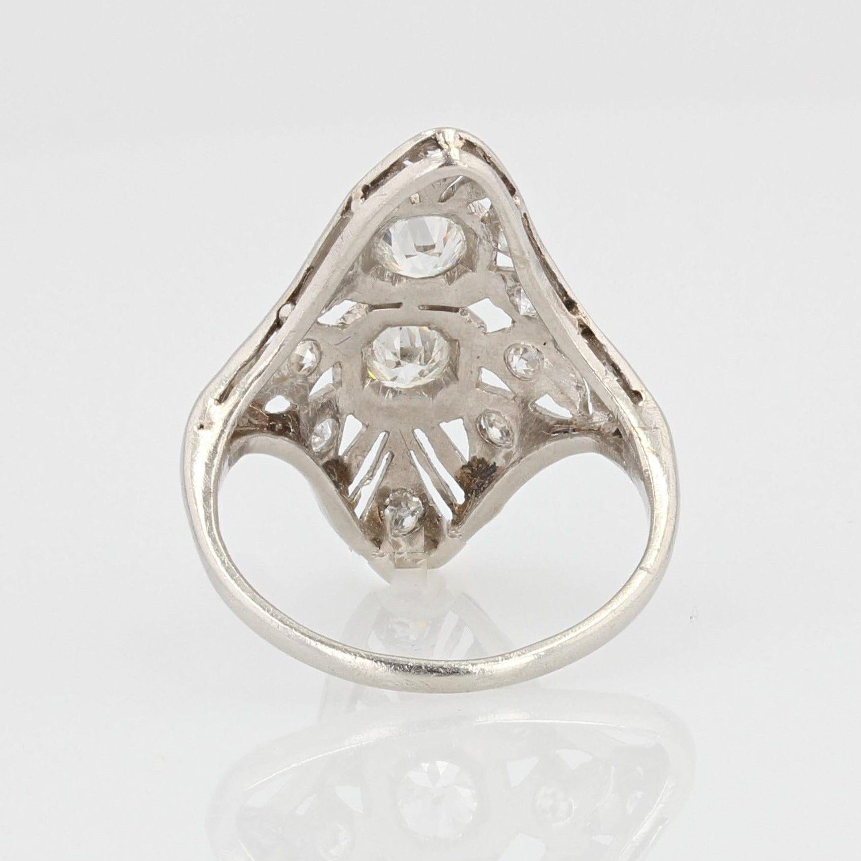 1930s Art Deco Diamonds Openwork Platinum Ring For Sale 9