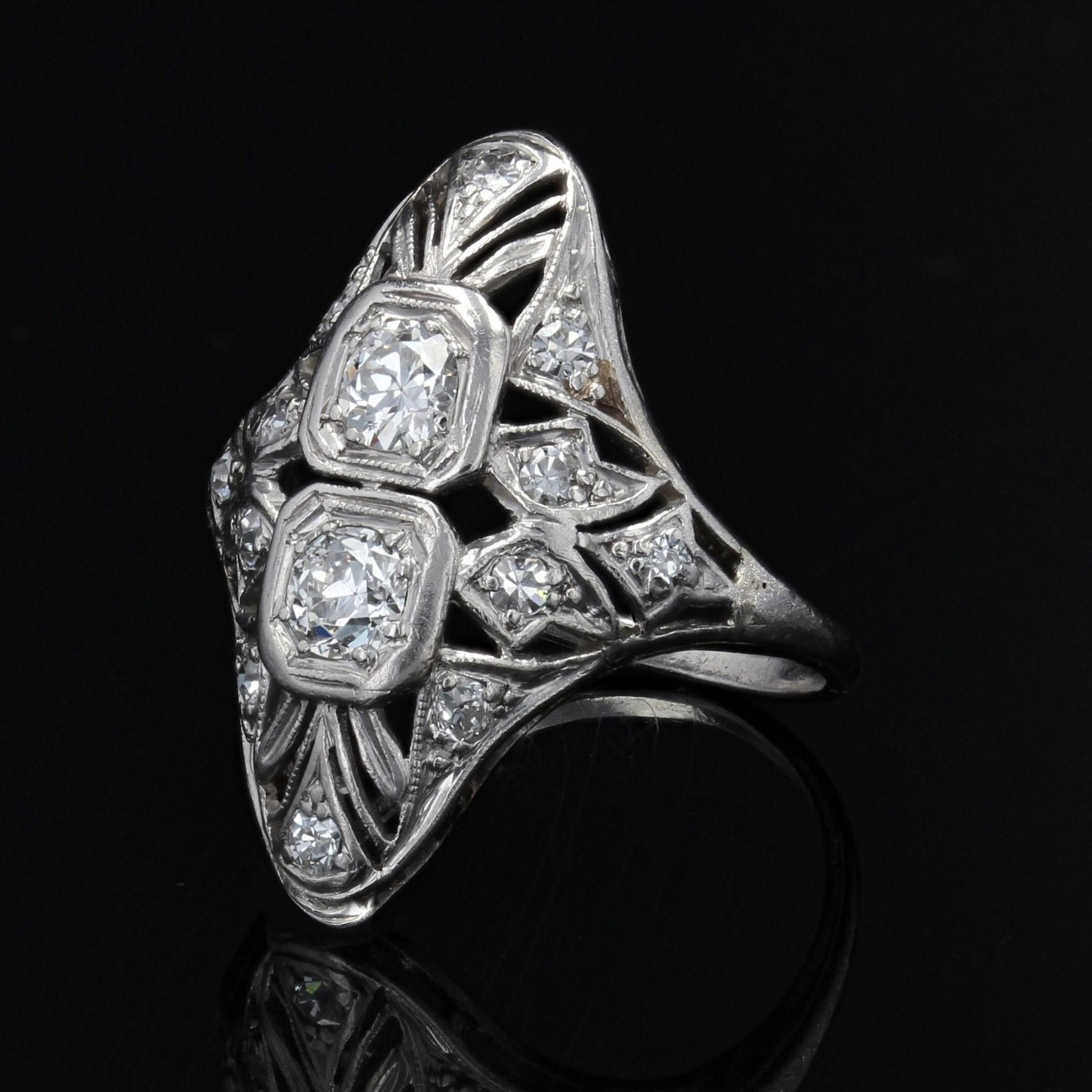 Brilliant Cut 1930s Art Deco Diamonds Openwork Platinum Ring For Sale