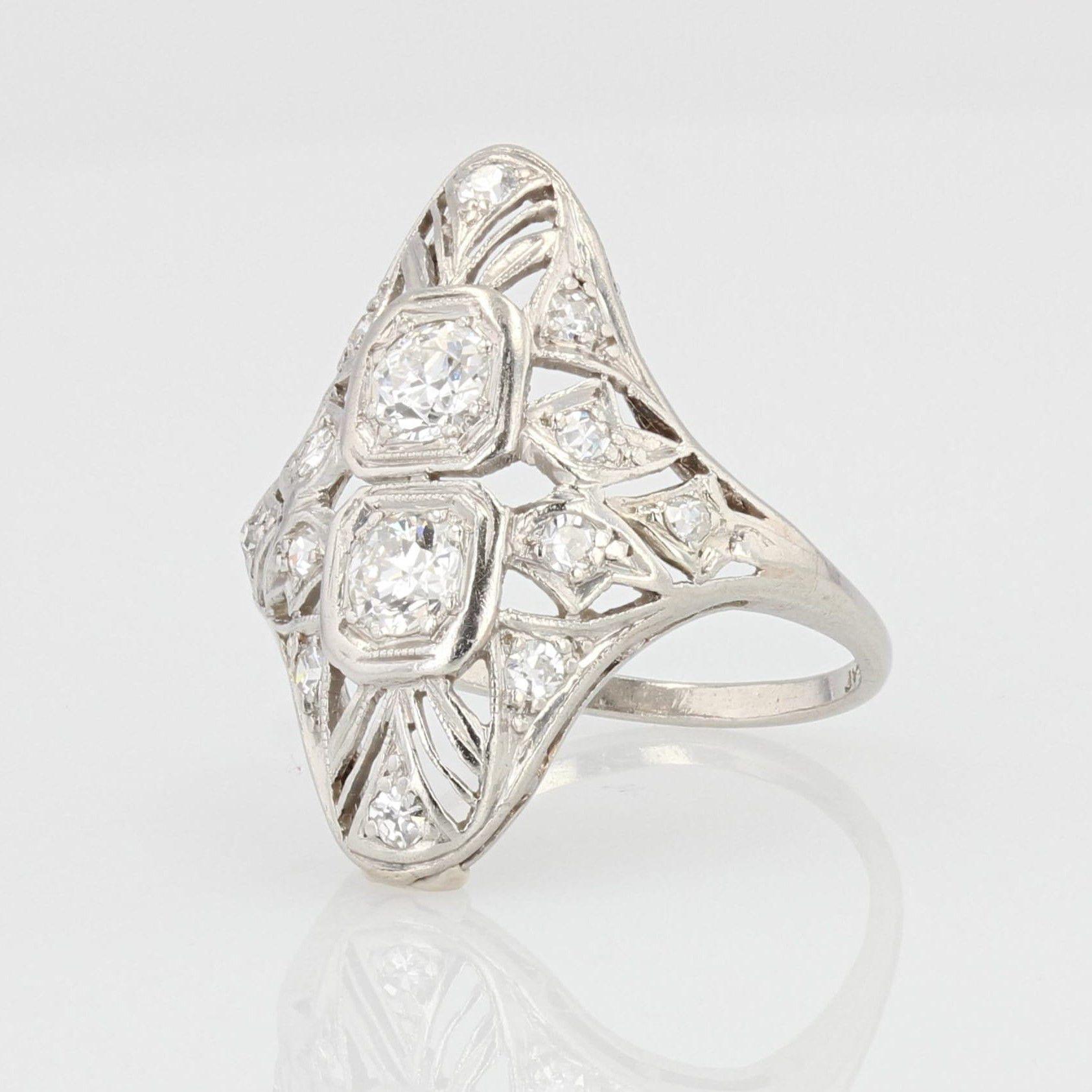 1930s Art Deco Diamonds Openwork Platinum Ring For Sale 2
