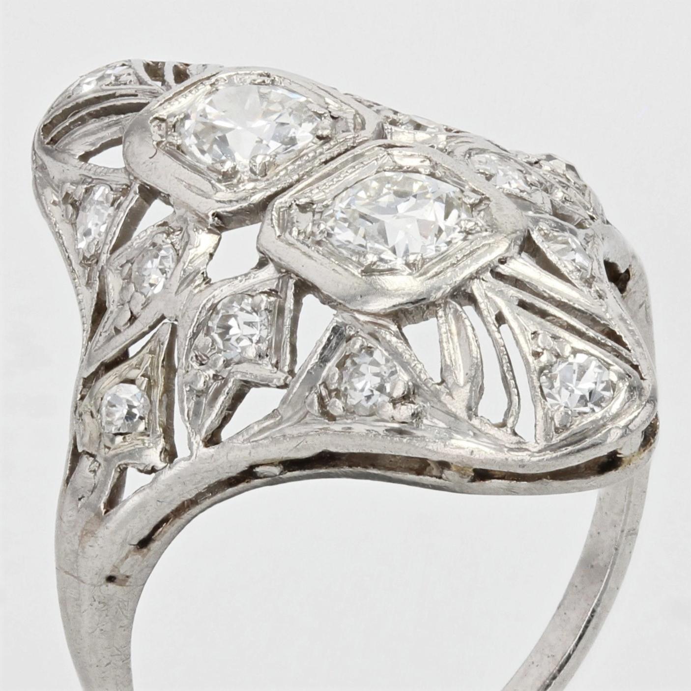 1930s Art Deco Diamonds Openwork Platinum Ring For Sale 1