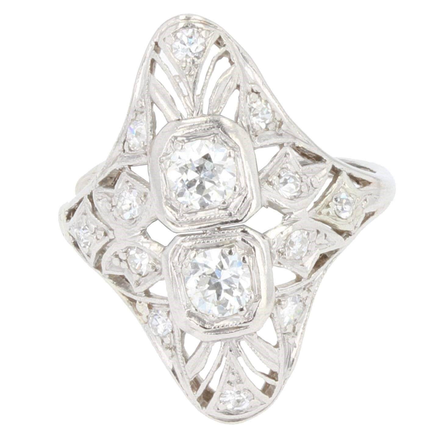 1930s Art Deco Diamonds Openwork Platinum Ring For Sale 10