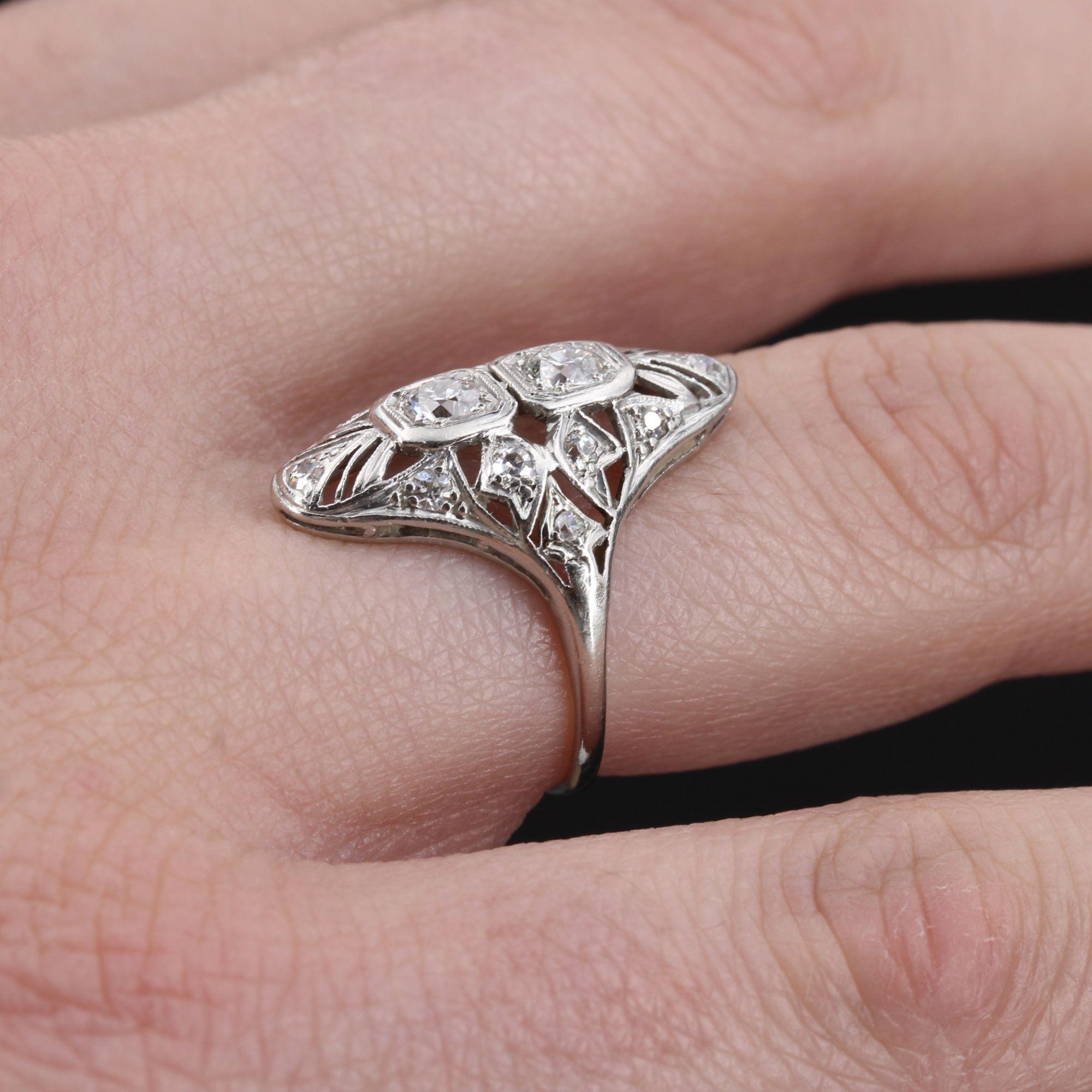 1930s Art Deco Diamonds Openwork Platinum Ring For Sale 7