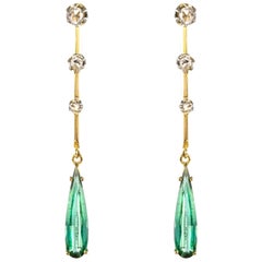 Pendants d
oreilles Art dco en or jaune 18 carats avec diamants et tourmaline, annes 1930