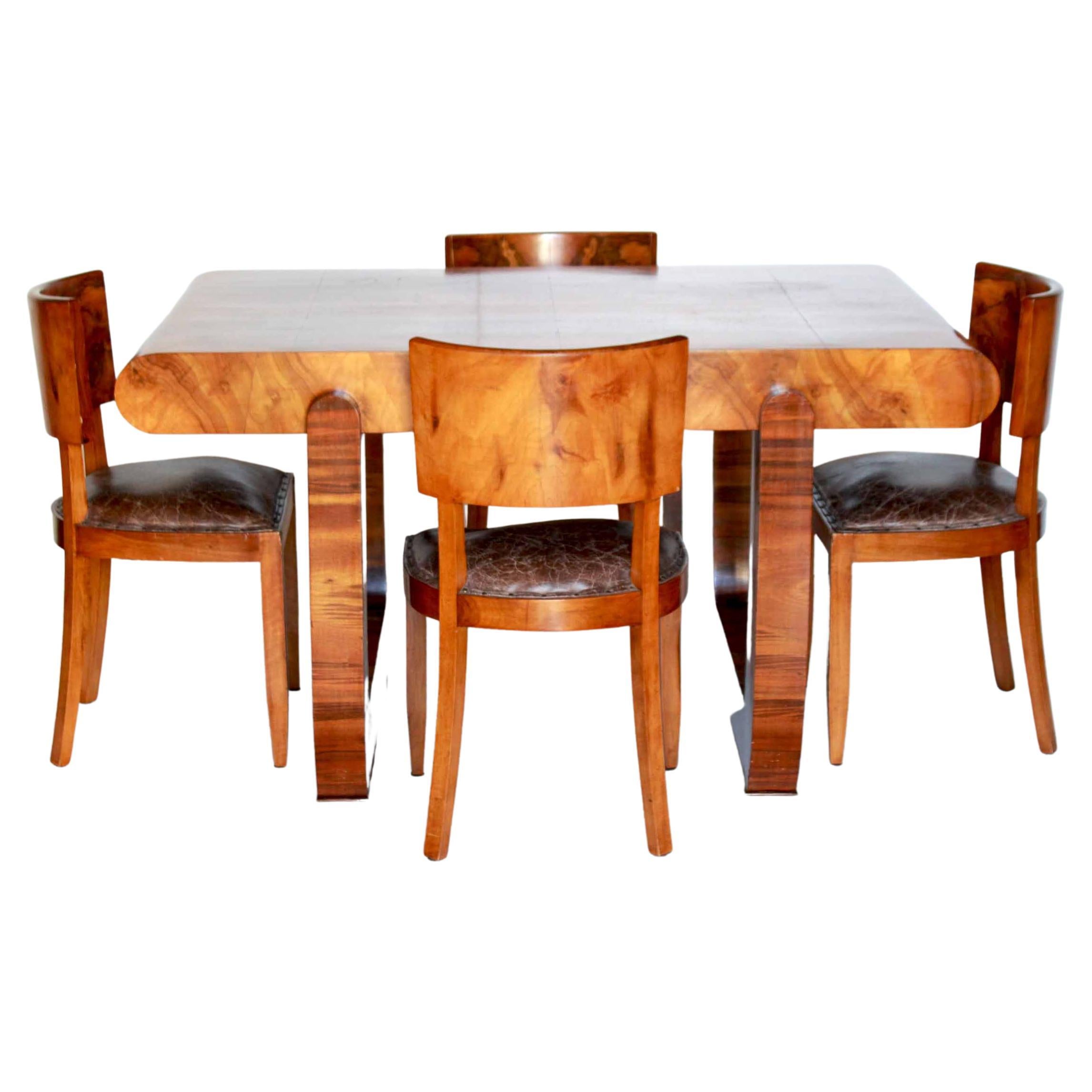 1930s Art Deco Dining Set; Table Plus Six Chairs