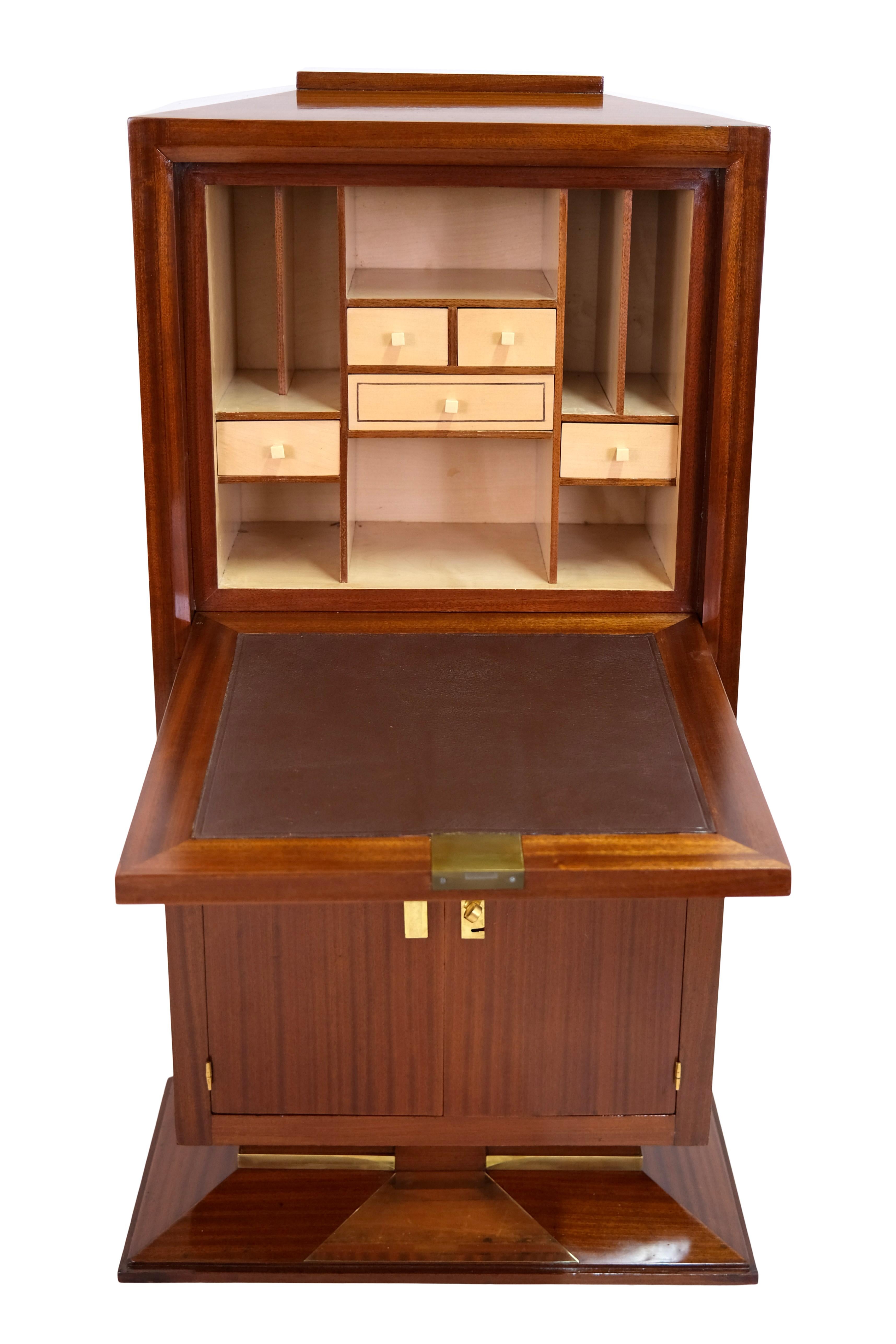 Polished 1930's Art Deco Dominique Secretaire Desk with Keyhole in the Fitting