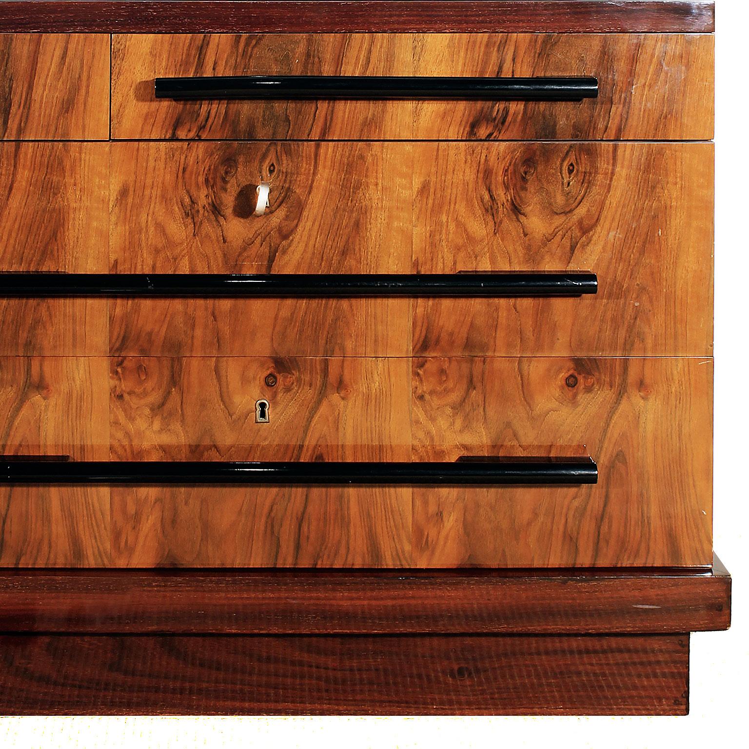 1930s Art Deco Double Chest of Drawers, Mirror, Walnut, Mahogany - Italy In Good Condition For Sale In Girona, ES