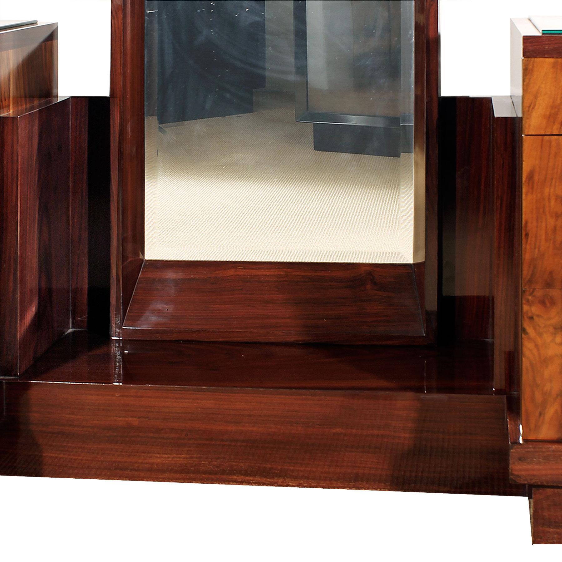 Mid-20th Century 1930s Art Deco Double Chest of Drawers, Mirror, Walnut, Mahogany - Italy For Sale