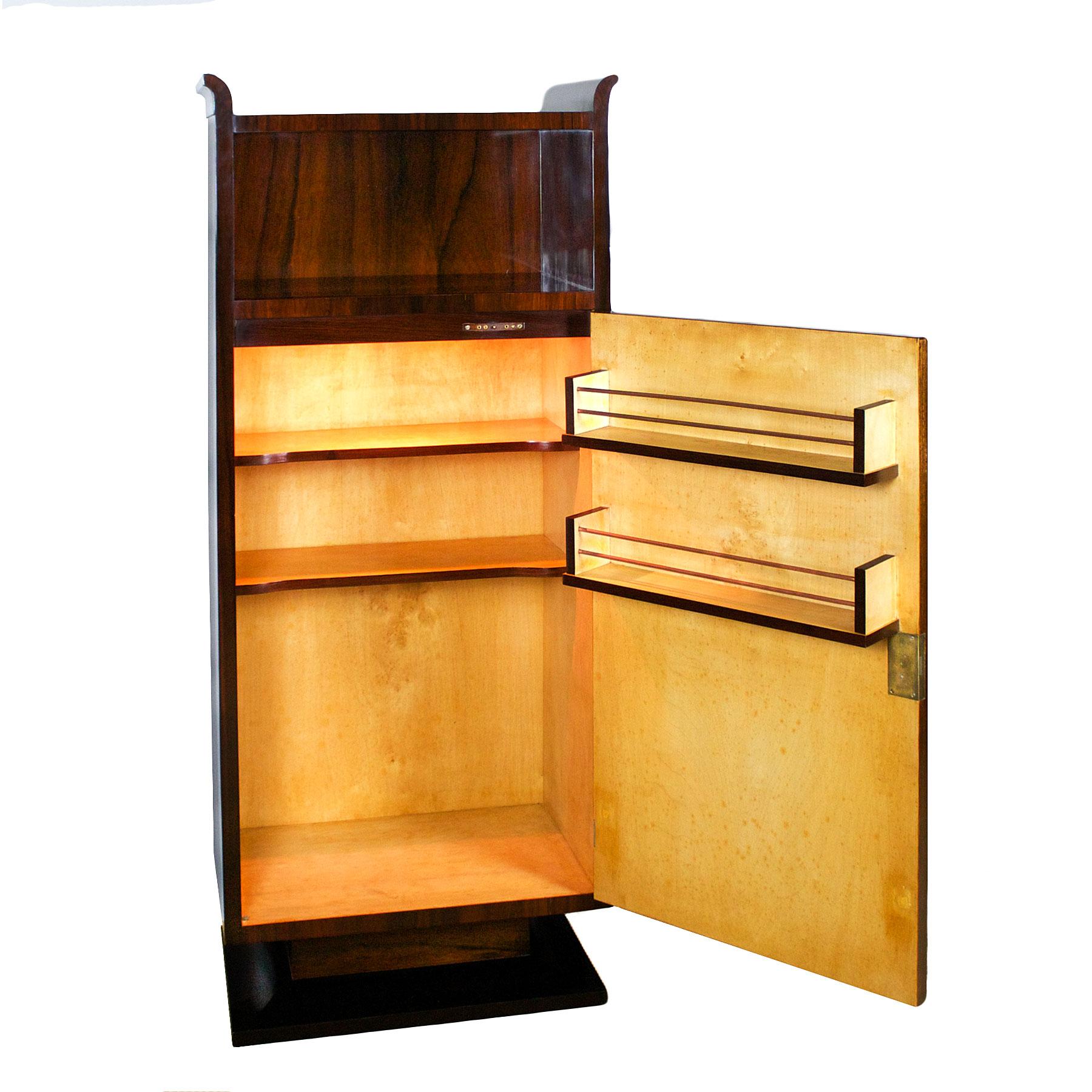1930s Art Deco Dry Bar, Mahogany Veneer, Maple Inside, Copper, Brass, France In Good Condition In Girona, ES