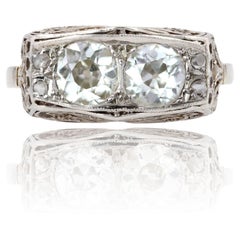 1930s Art Deco Duo 1 Carat Diamond 18 Karat White Gold Platinum Ring