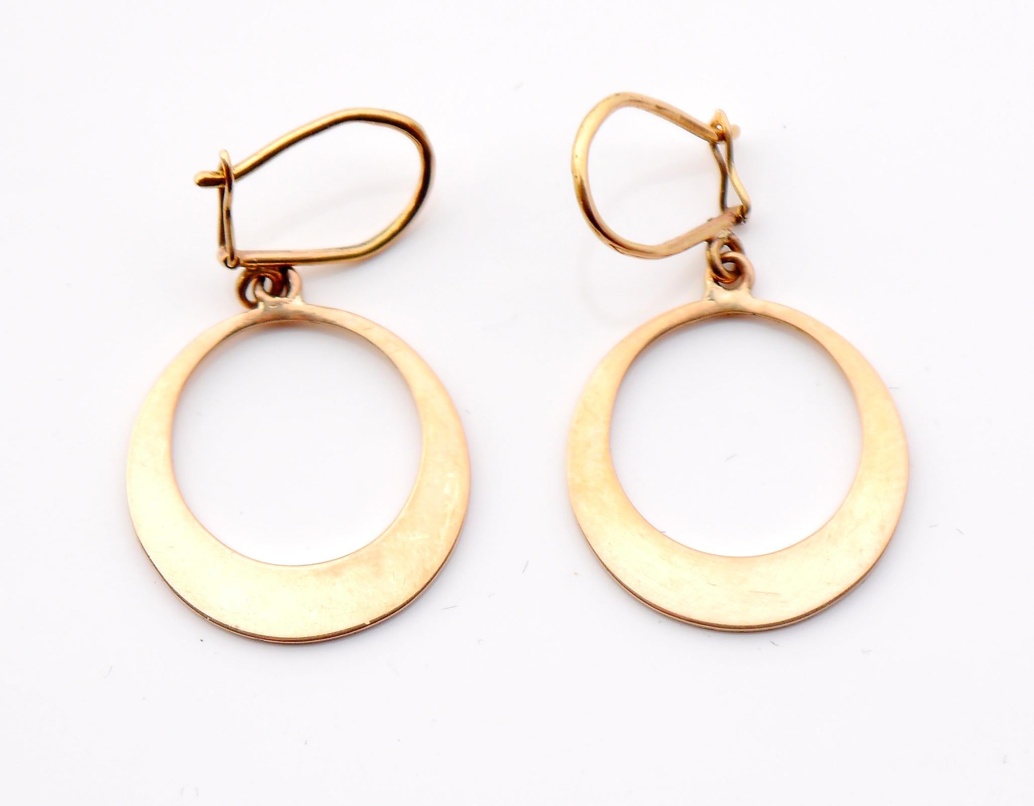 Empire 1930s Art Deco Earrings Dangle Creole solid 18K Gold / 3.4 gr For Sale