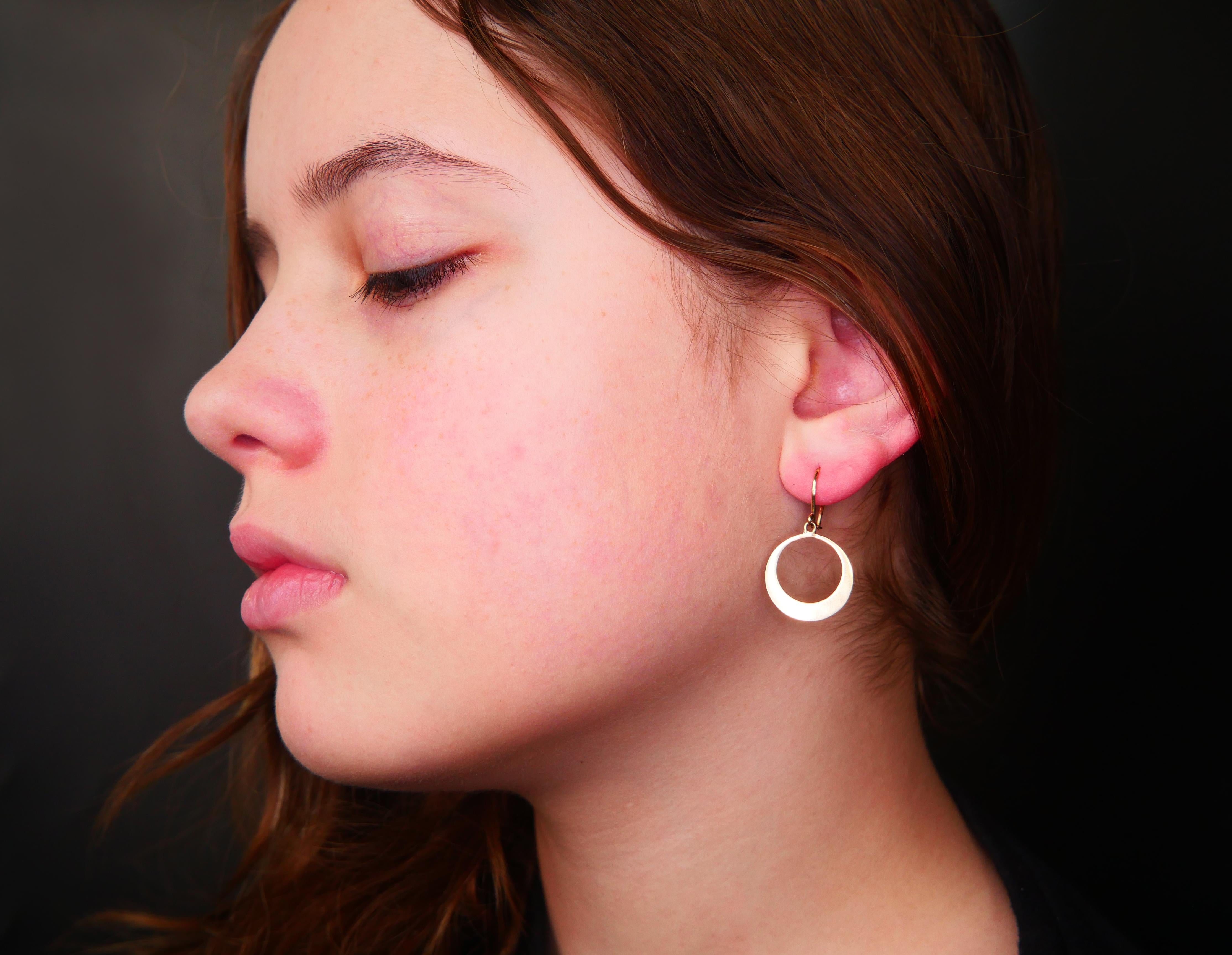 1930s Art Deco Earrings Dangle Creole solid 18K Gold / 3.4 gr For Sale 1