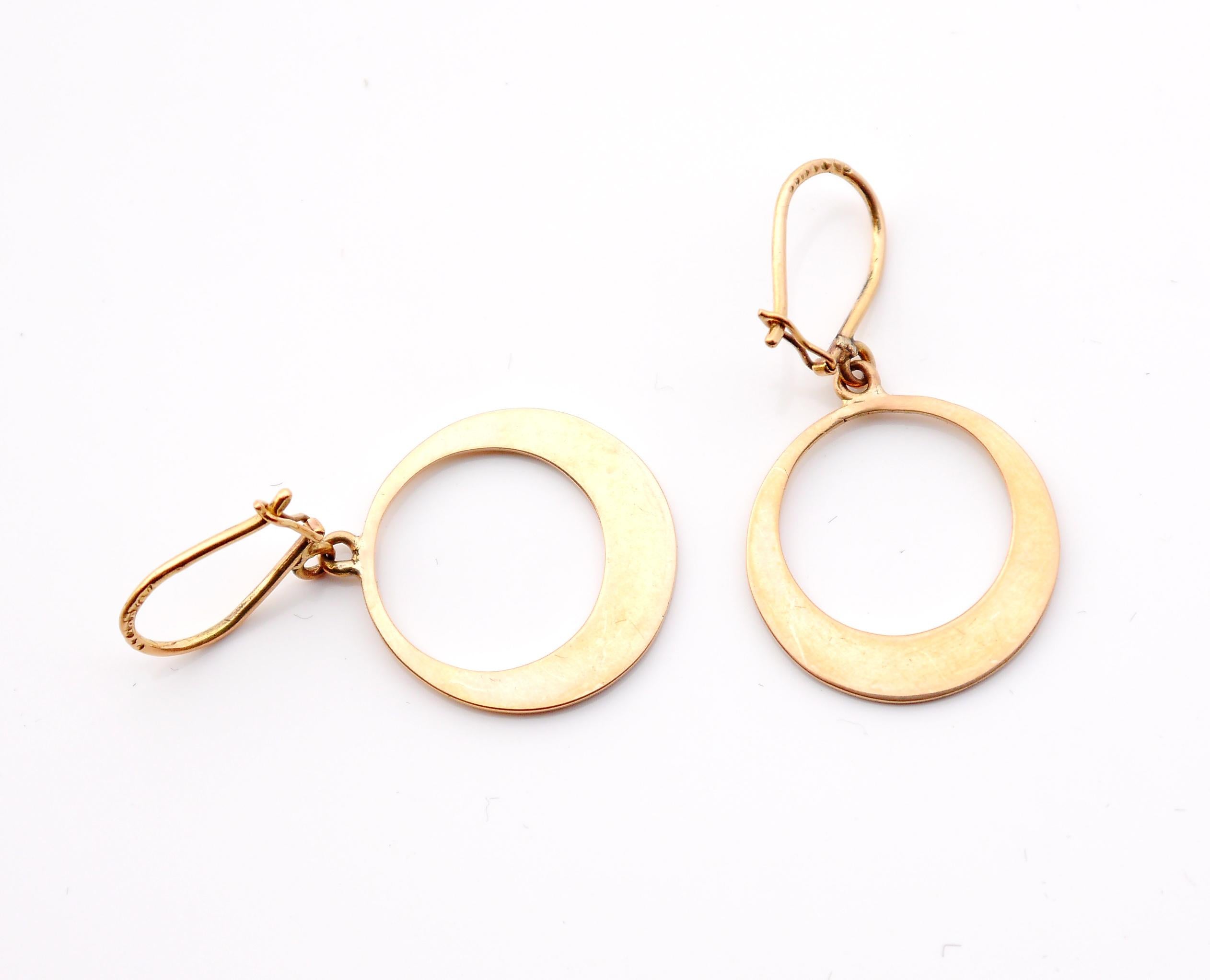 1930s Art Deco Earrings Dangle Creole solid 18K Gold / 3.4 gr For Sale 3