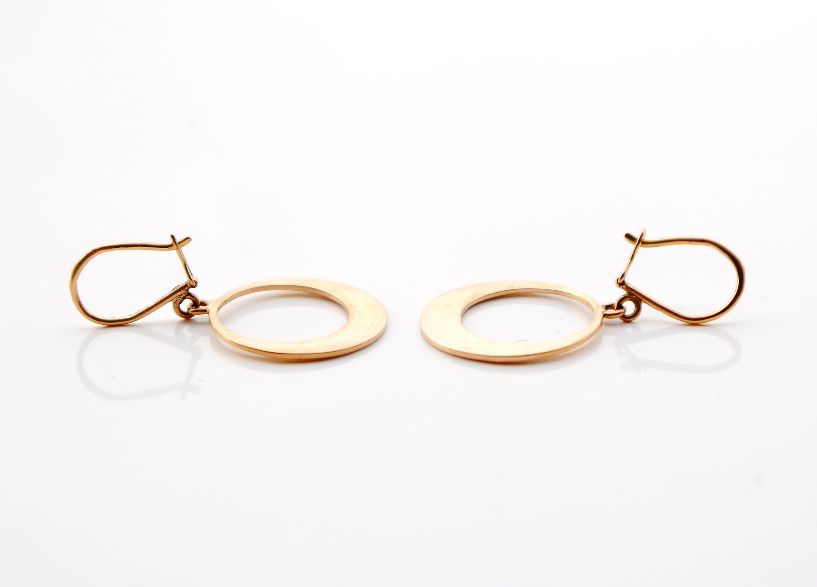 1930s Art Deco Earrings Dangle Creole solid 18K Gold / 3.4 gr For Sale 4