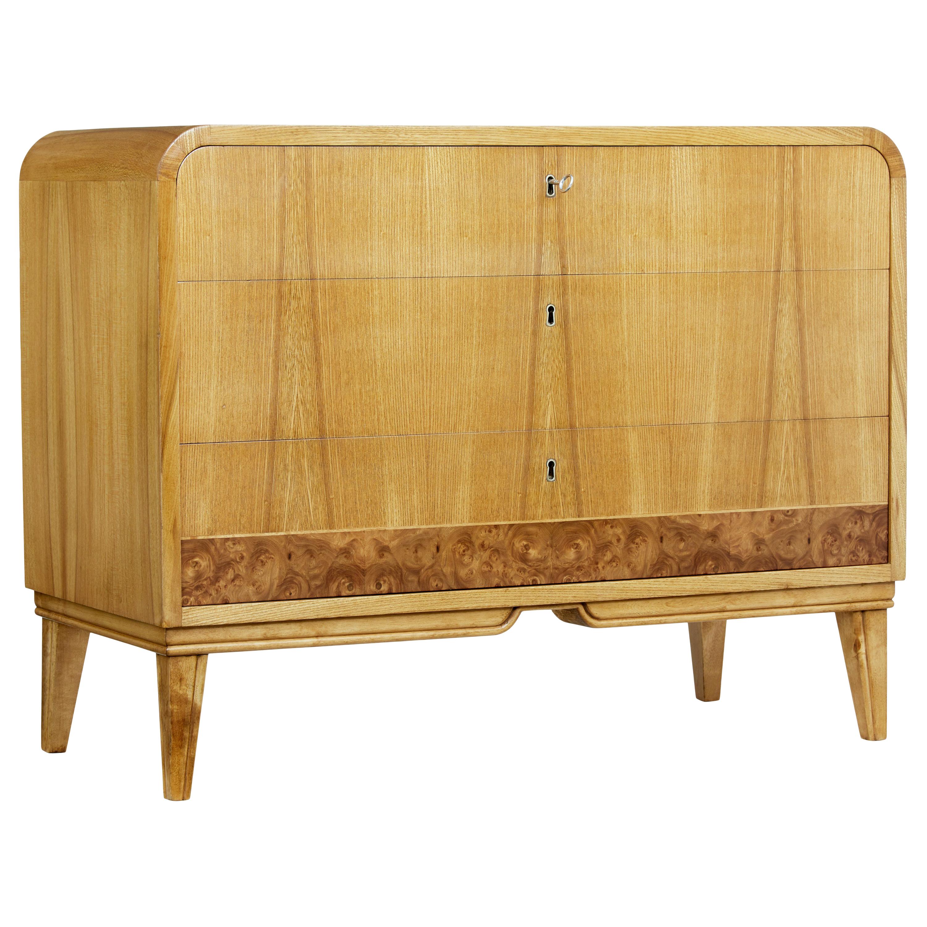 1930s Art Deco Elm Shaped Chest of Drawers