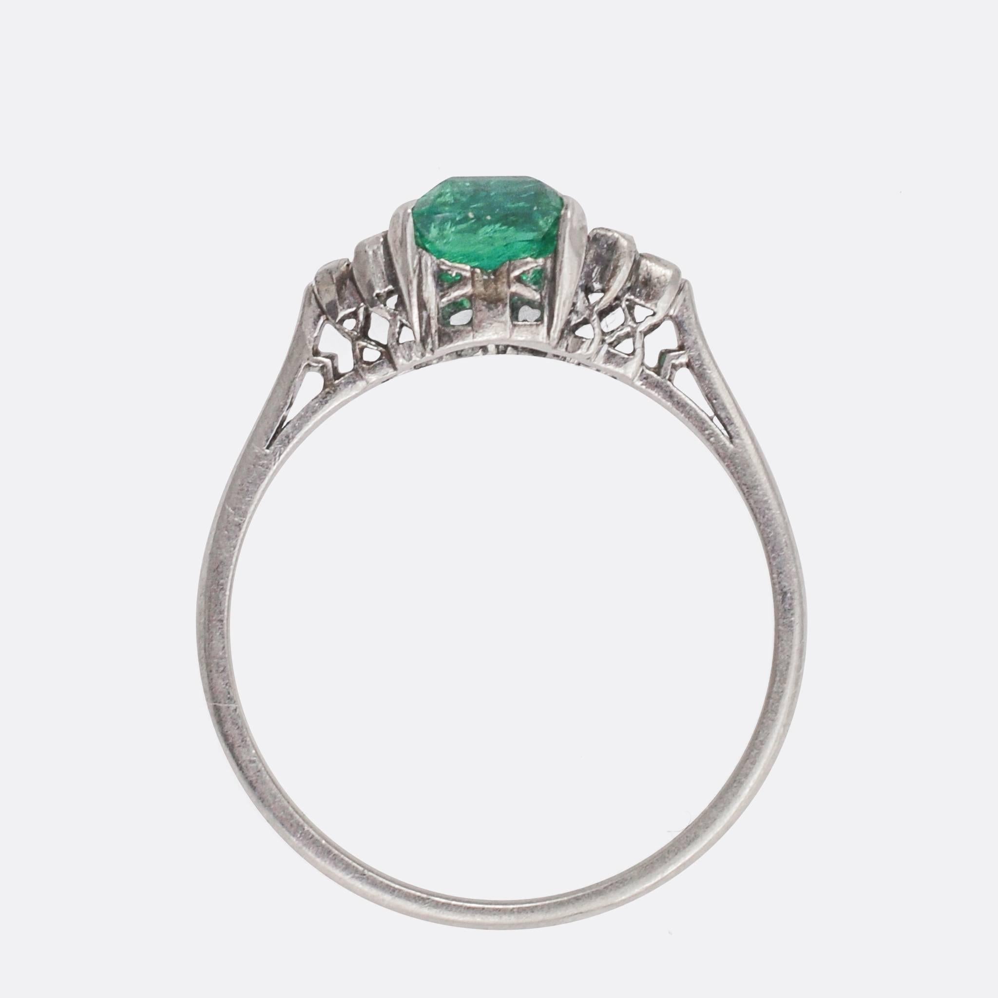 Women's 1930s Art Deco Emerald Baguette Diamond Engagement Ring