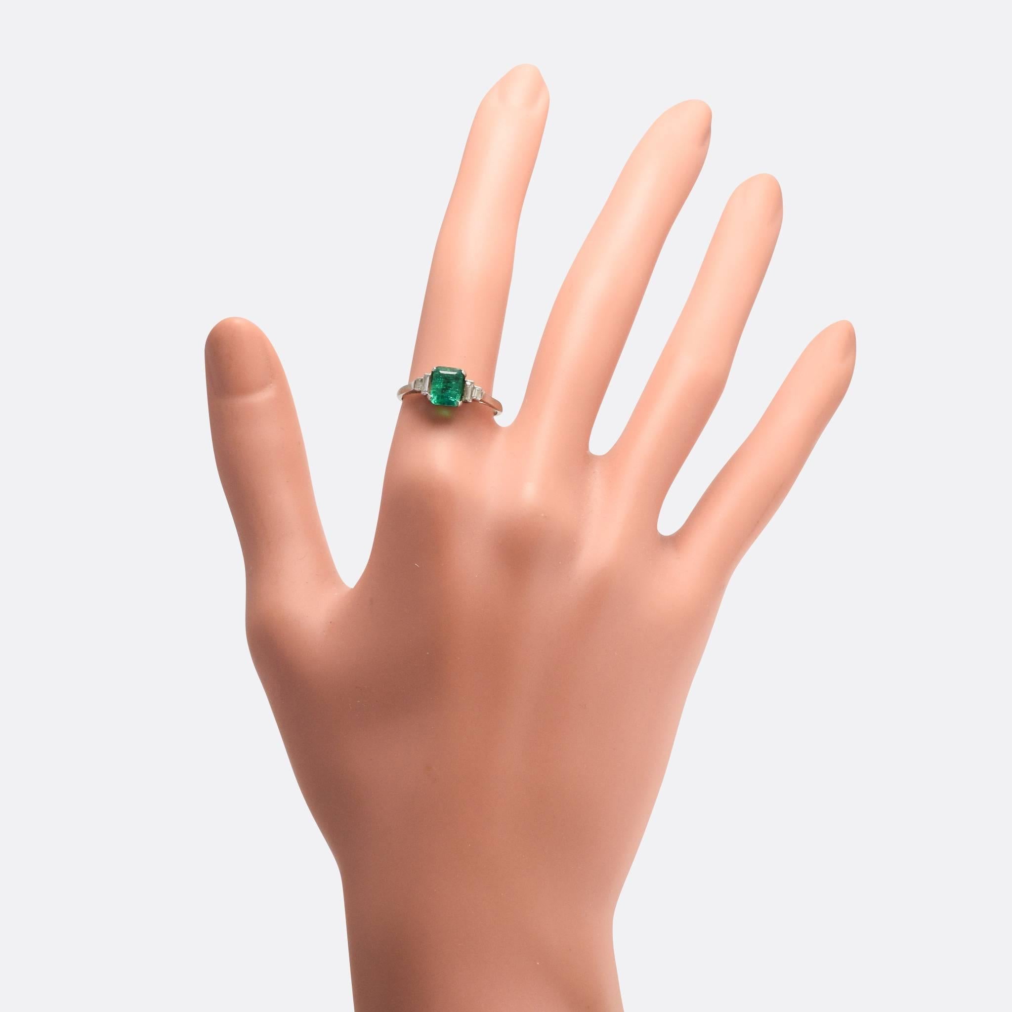 1930s Art Deco Emerald Baguette Diamond Engagement Ring 1