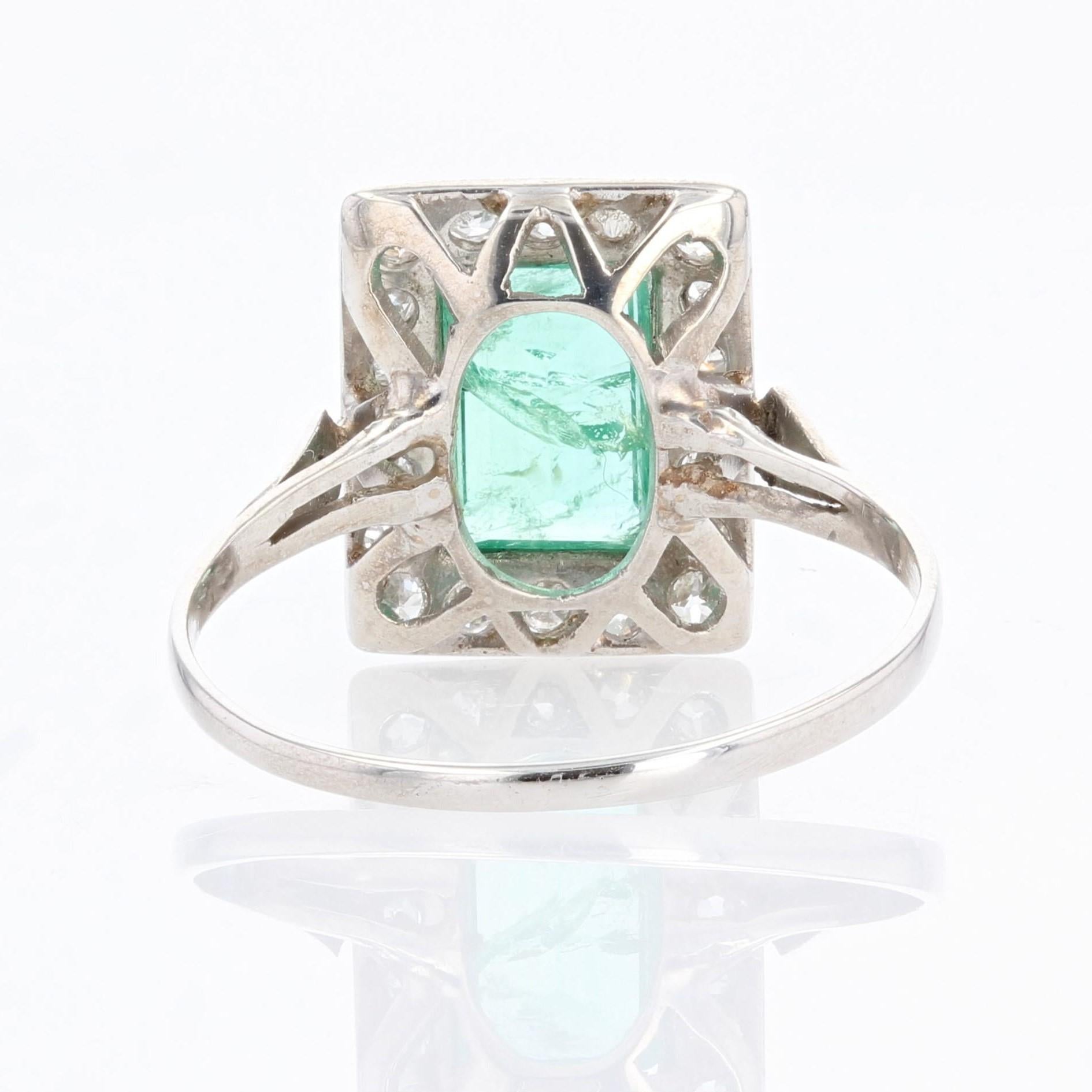1930s, Art Deco Emerald Diamonds Platinum Ring 6