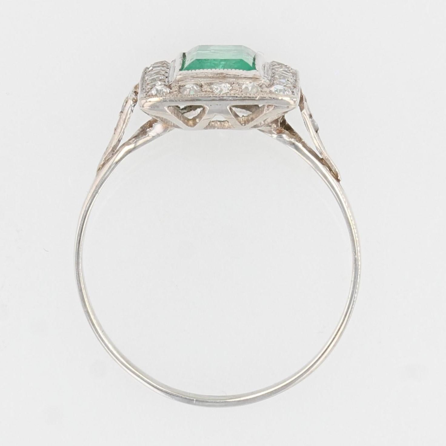 1930s, Art Deco Emerald Diamonds Platinum Ring 7