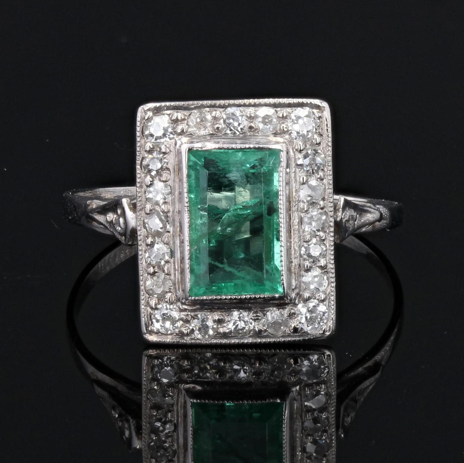Emerald Cut 1930s, Art Deco Emerald Diamonds Platinum Ring