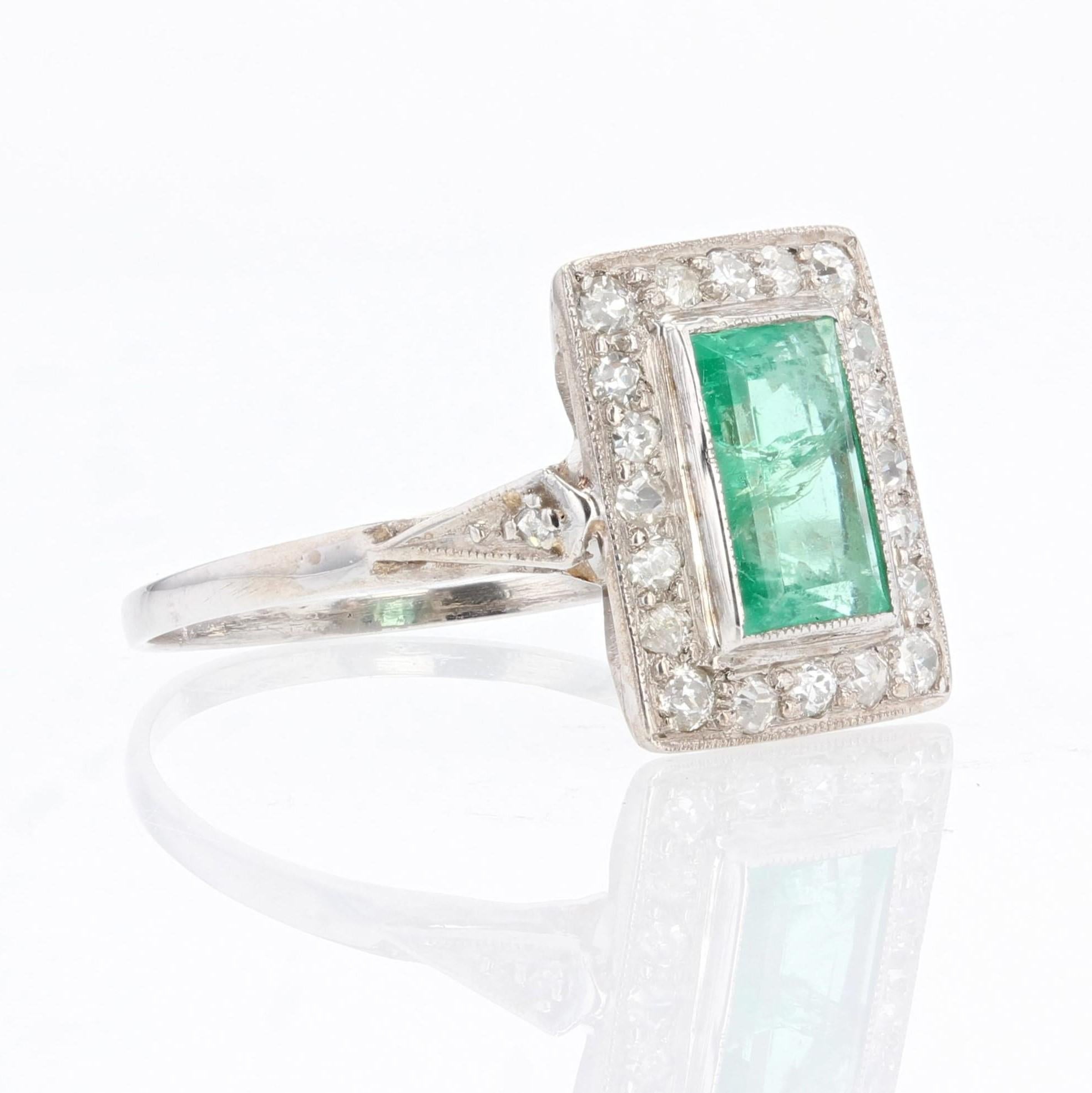 1930s, Art Deco Emerald Diamonds Platinum Ring 4