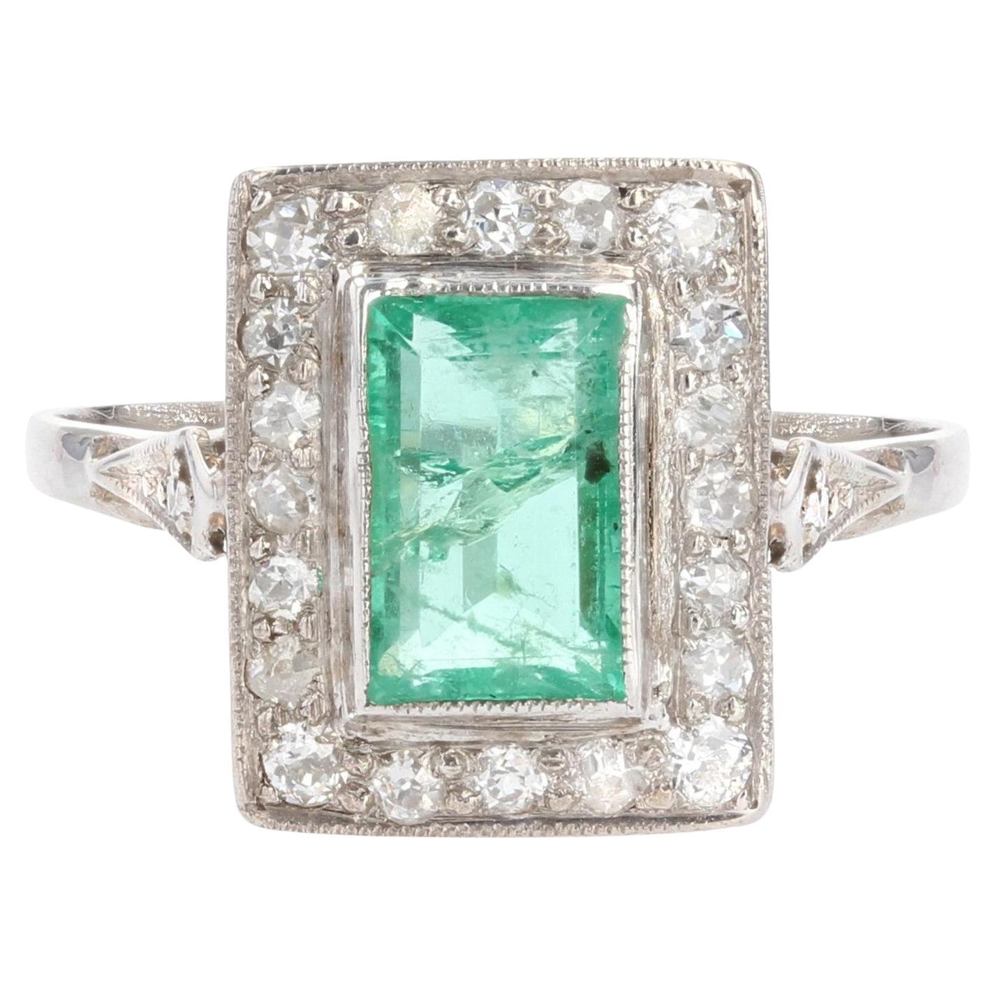 1930s, Art Deco Emerald Diamonds Platinum Ring