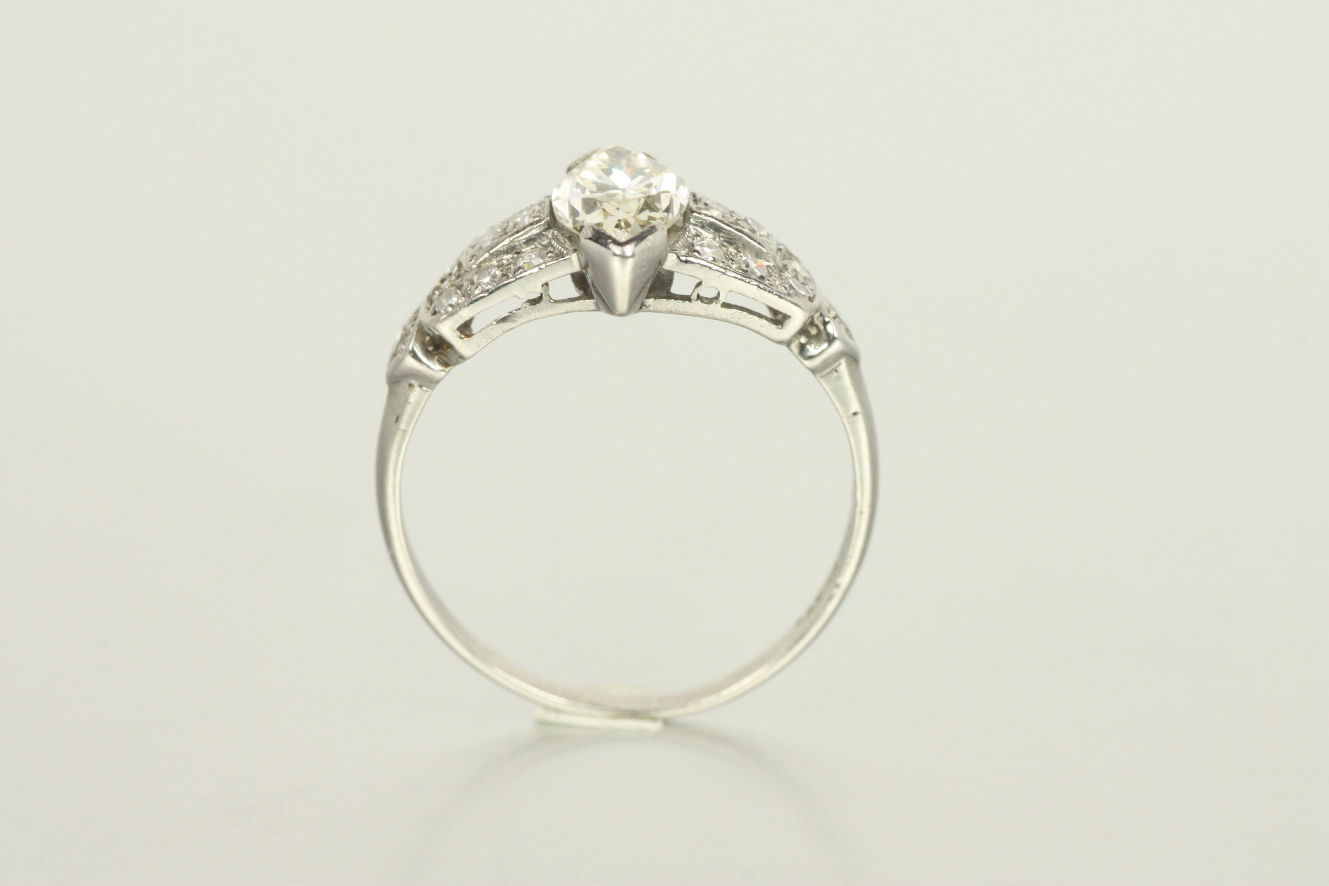 1930s Art Deco Engagement Band Ring – 0.80cttw Marquise Cut & Round Diamonds For Sale 2