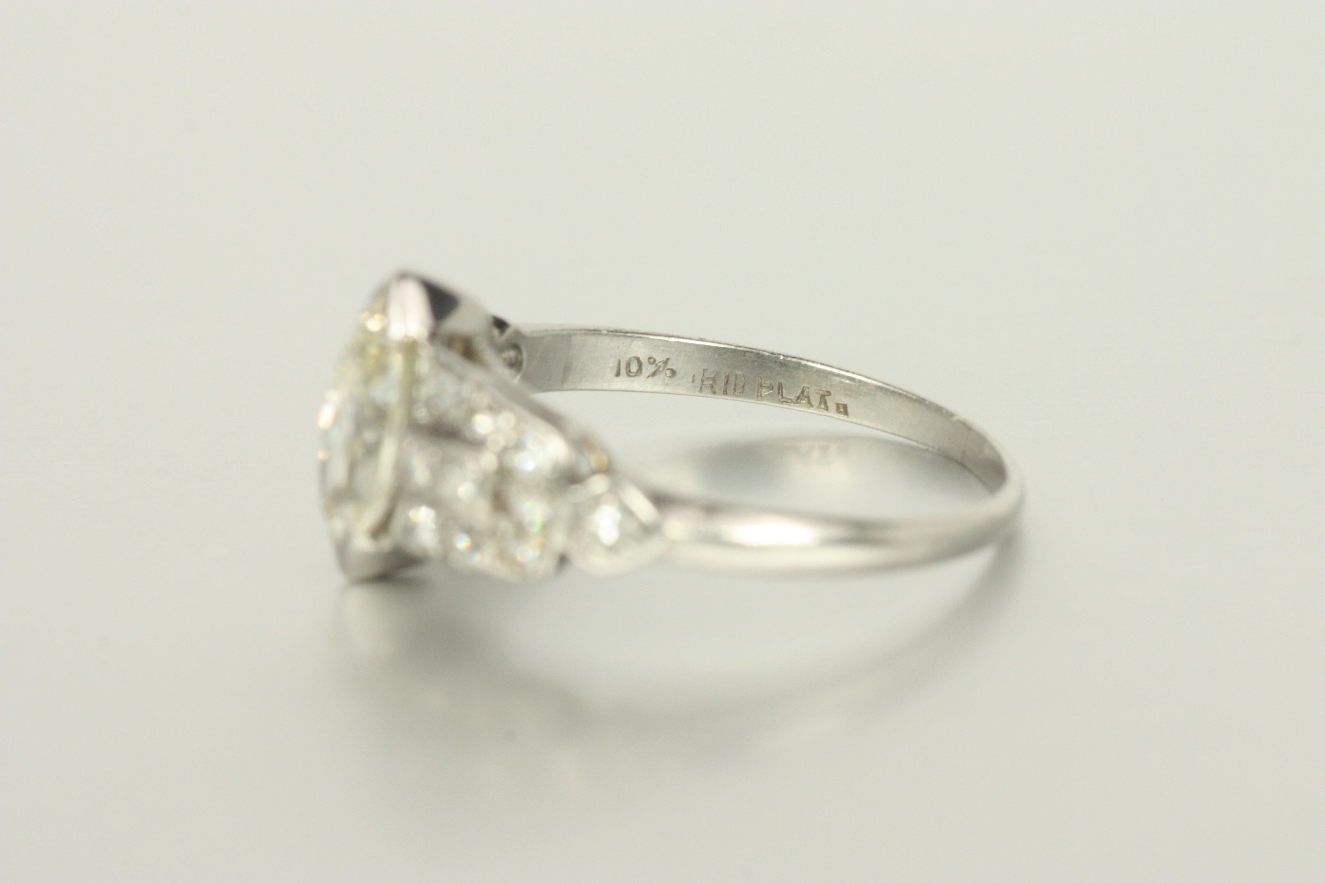 1930s Art Deco Engagement Band Ring – 0.80cttw Marquise Cut & Round Diamonds For Sale 3