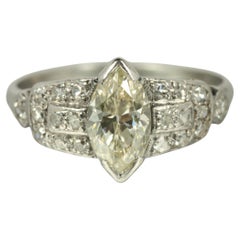 1930s Art Deco Engagement Band Ring – 0.80cttw Marquise Cut & Round Diamonds