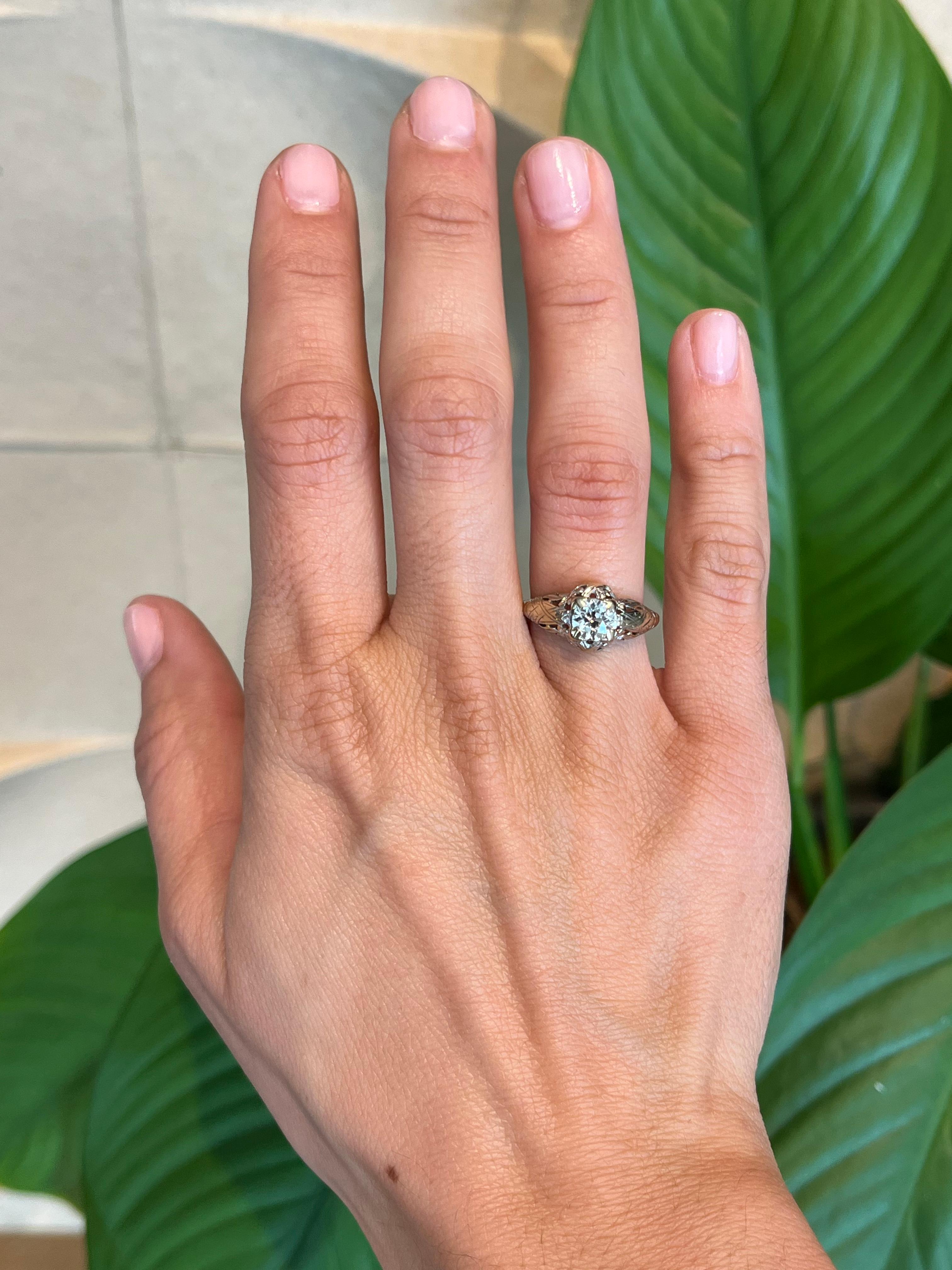 1930s Art Deco Engagement Ring – 0.60ct Old European Cut Diamond In Good Condition For Sale In Santa Monica, CA