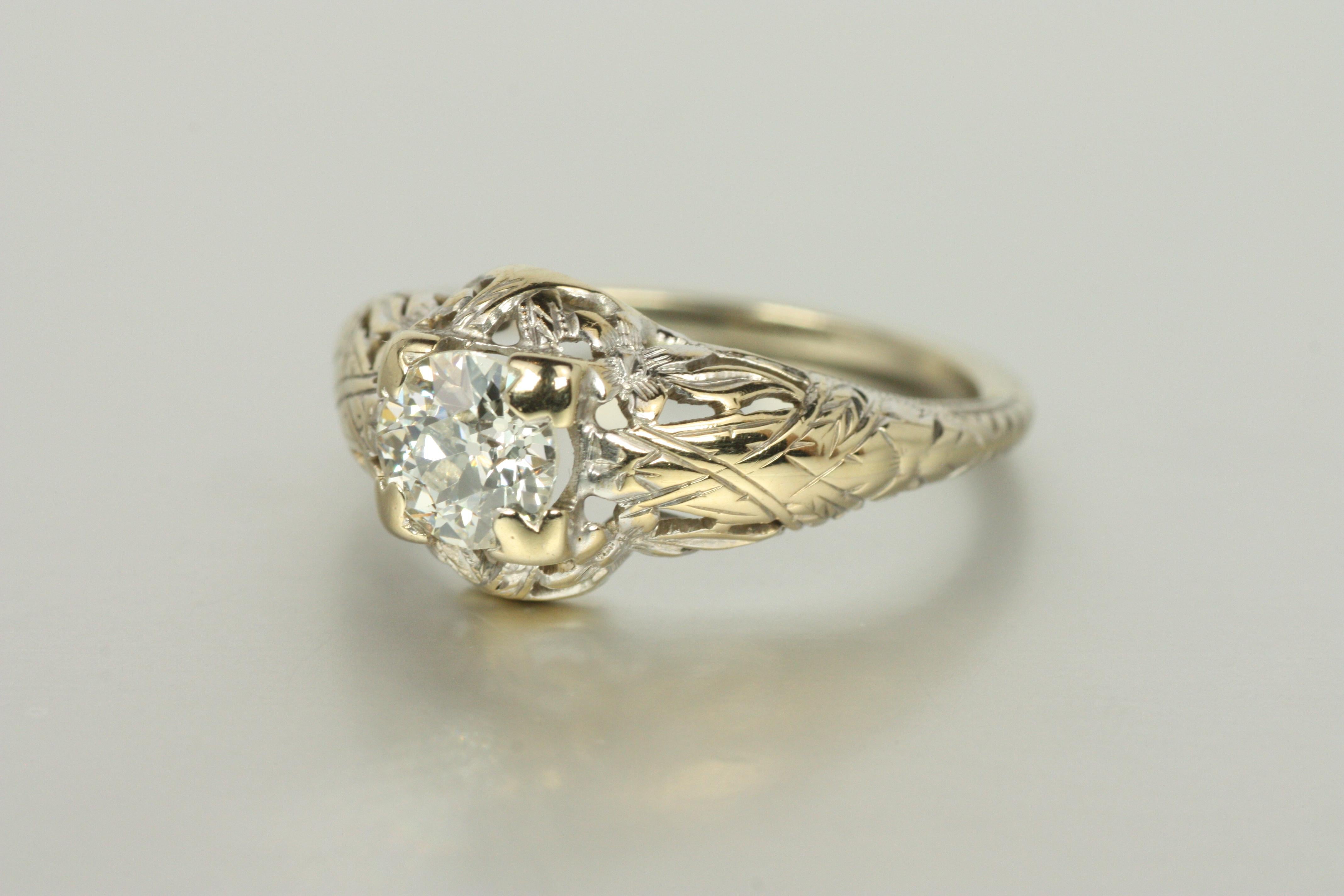 1930s Art Deco Engagement Ring – 0.60ct Old European Cut Diamond For Sale 1