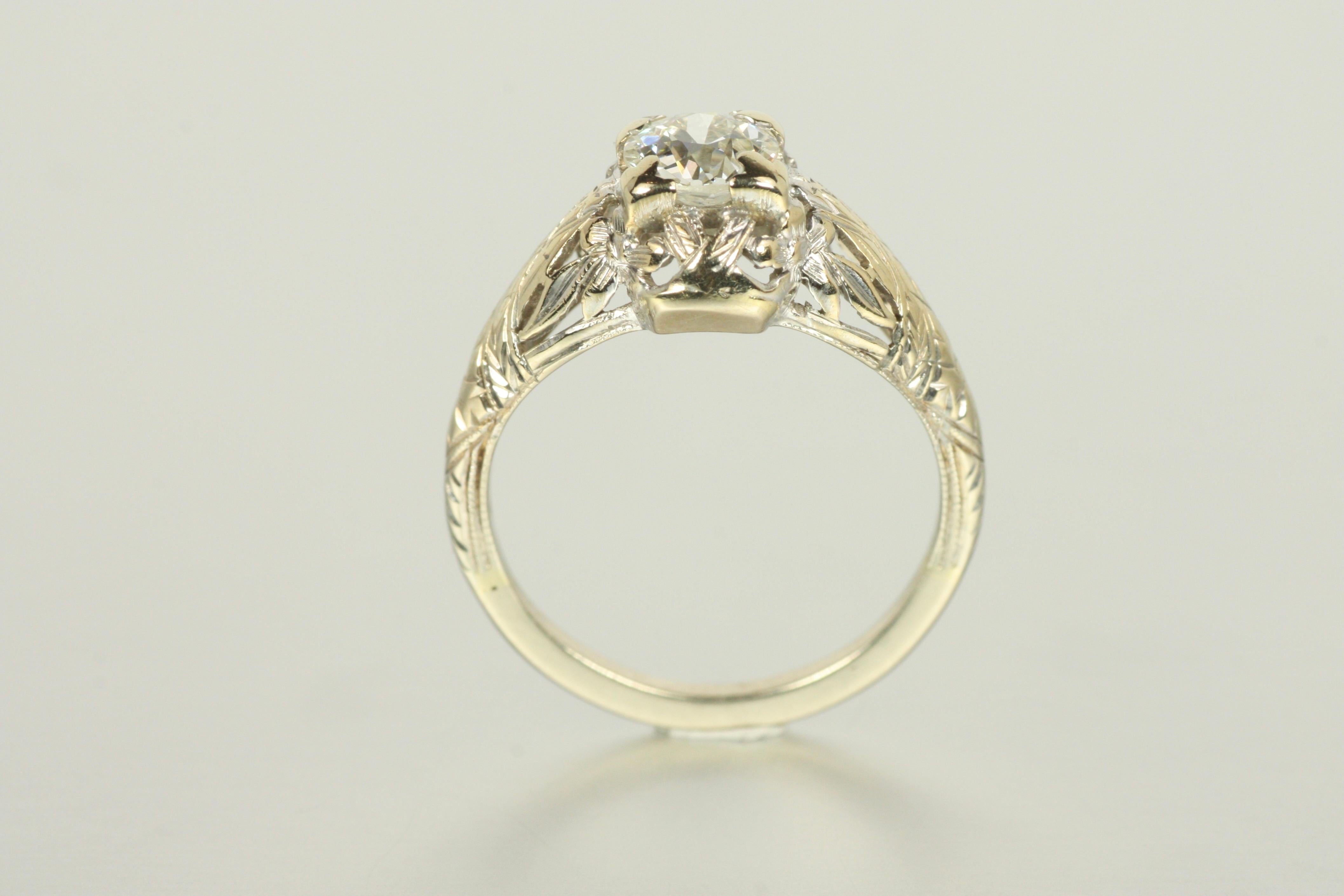 1930s Art Deco Engagement Ring – 0.60ct Old European Cut Diamond For Sale 3
