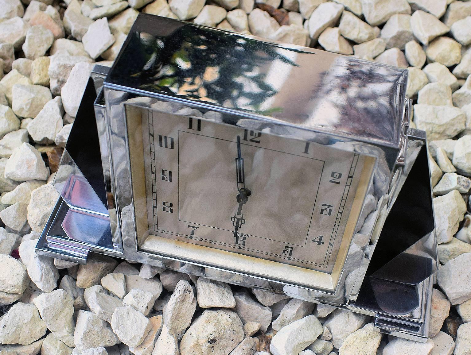 1930s Art Deco English 8 Day Chrome Clock 1