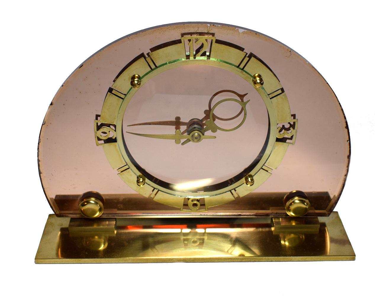 20th Century 1930s Art Deco English Pink Mirror Clock by Smiths