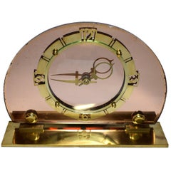 1930s Art Deco English Pink Mirror Clock by Smiths