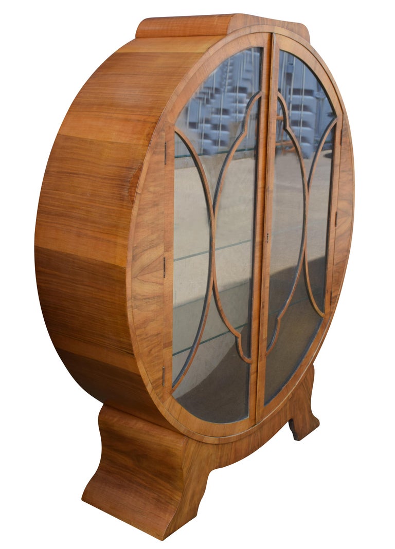 1930s Art Deco English Walnut Round Display Cabinet at 1stDibs | round