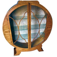 1930s Art Deco English Walnut Round Display Cabinet