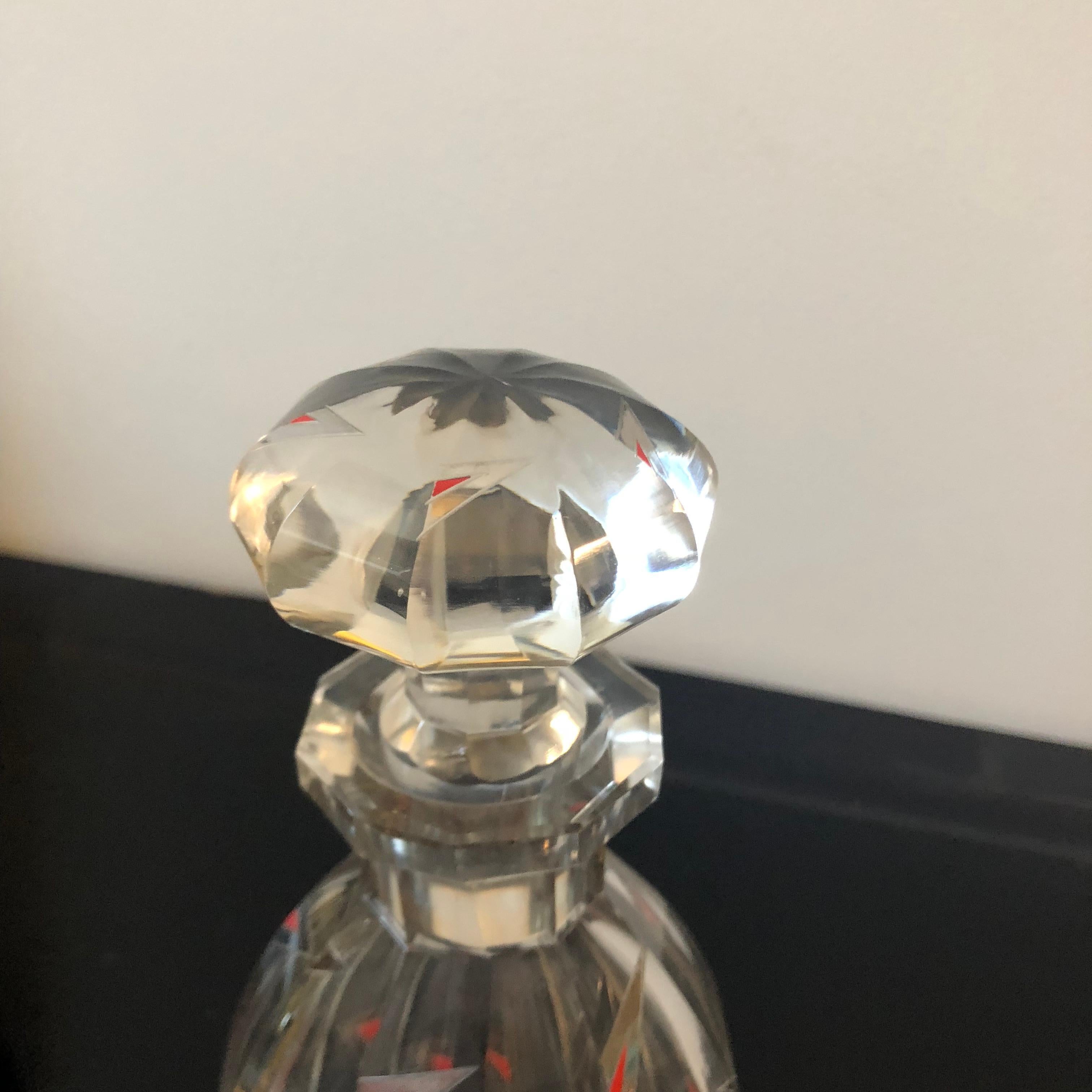 Faceted 1930s Art Deco Engraved Crystal Italian Bottle For Sale