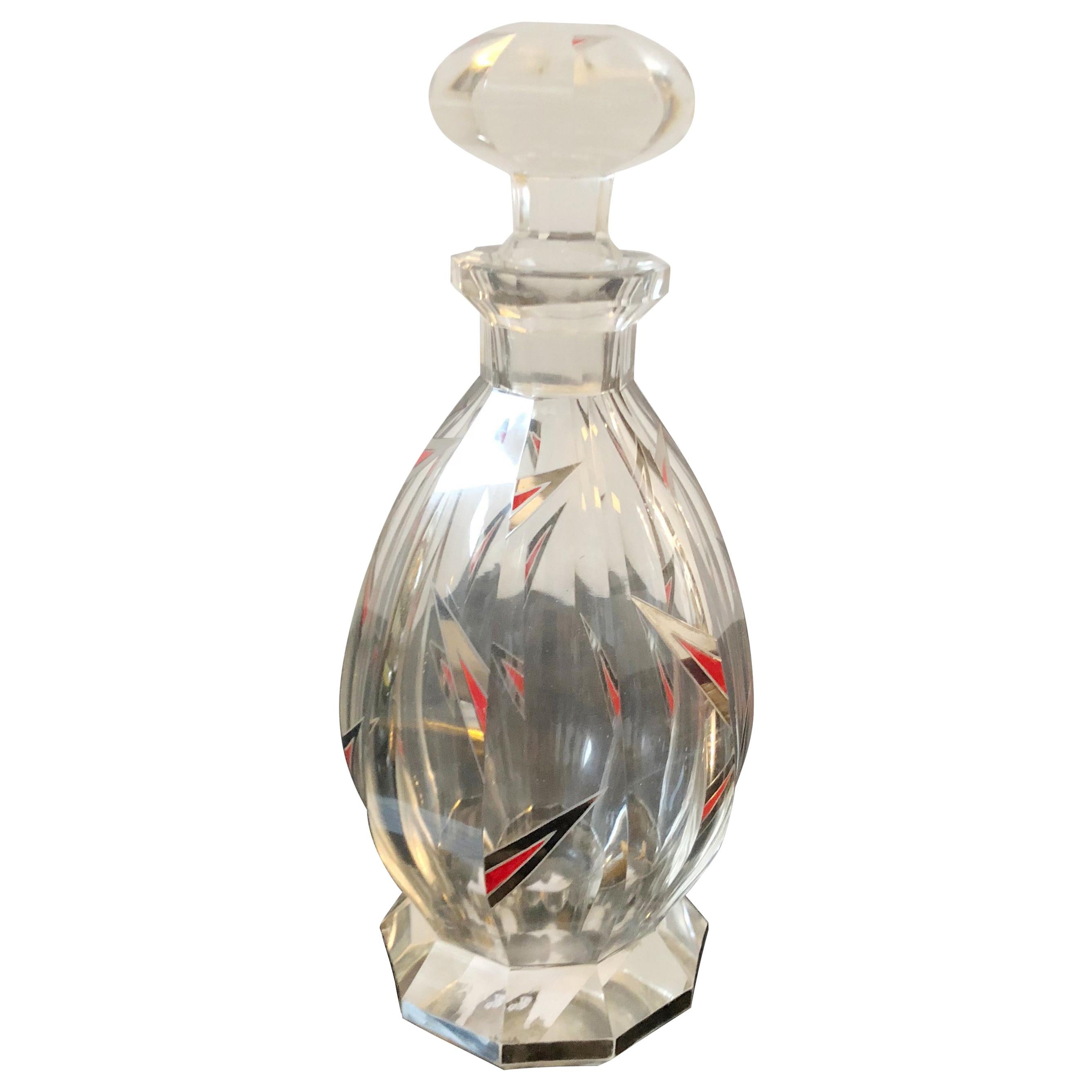 1930s Art Deco Engraved Crystal Italian Bottle For Sale