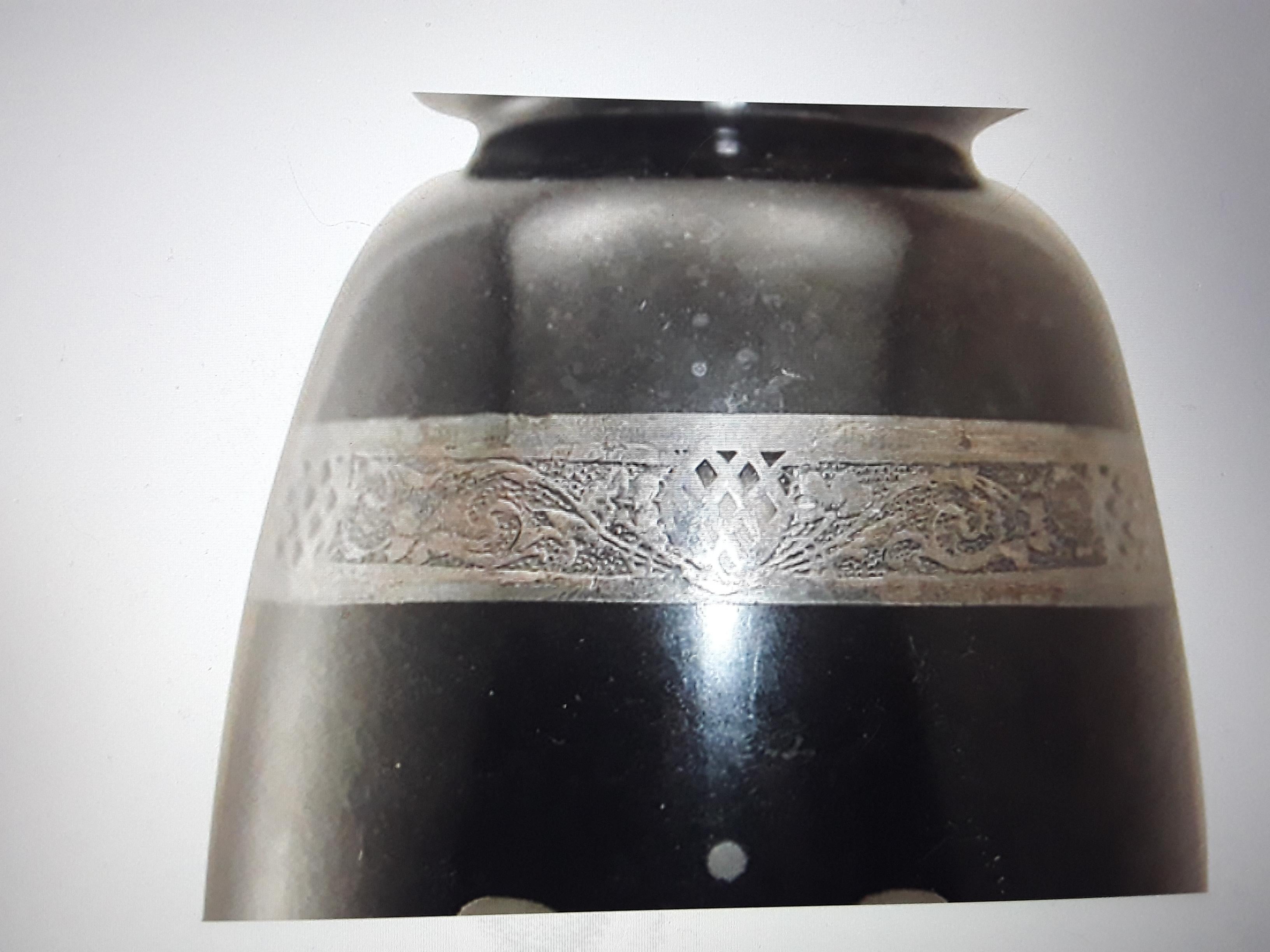 1930's Art Deco Era Black Art Glass Vase cut by Hawkes Steuben Glassworks Vase. Overseen by Frederick Carder. 